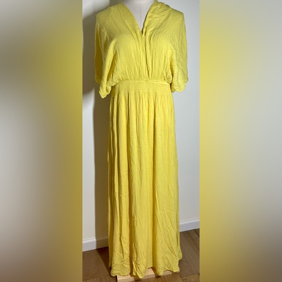 Nina Leonard | Gauze Smocked Summer Maxi Dress / Coverup | Canary Yellow | XL - Picture 2 of 7